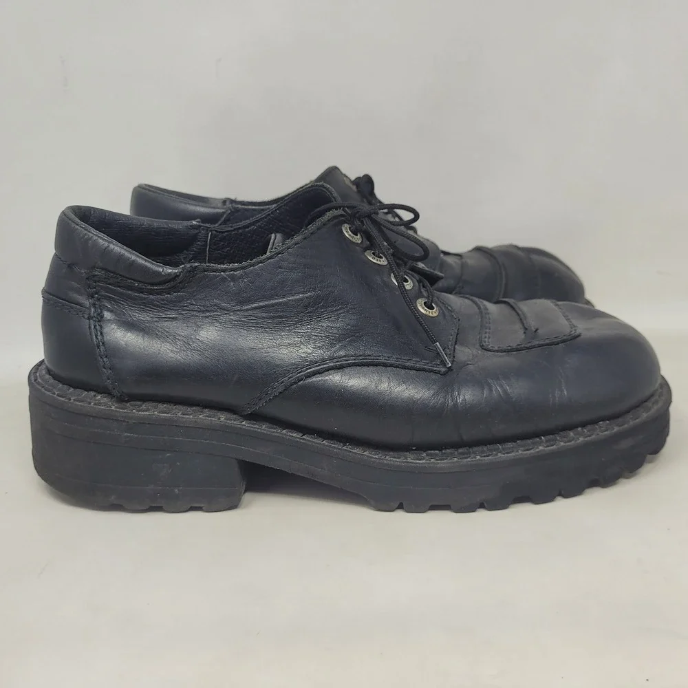 Vintage Bed Stu Shoes 10.5M Black Leather Lug Sole Chunky Cap Toe Y2K Oxfords